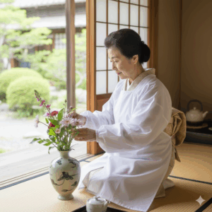 Gemini_生け花を嗜む穏やかな高齢女性のイメージ写真