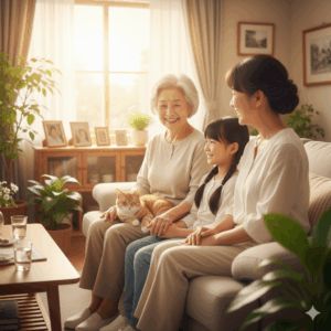 Gemini_回復を諦めなかったおかげで、自宅での安定した生活と家族との団らんをイメージした写真