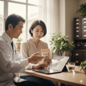 Gemini_漢方薬治療について専門医から説明を受けている家族のイメージ写真