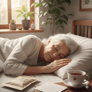 Gemini_漢方薬のおかげで不眠が治り、イライラも消えて、熟睡しているイメージ写真