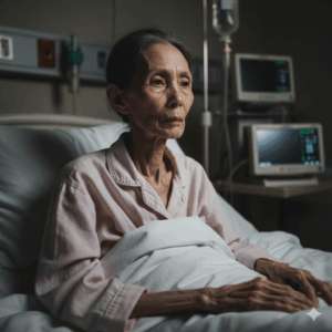 Gemini_80代後半の女性が、身長153cmに対し体重はわずか35kgまで衰弱してしまったイメージ写真