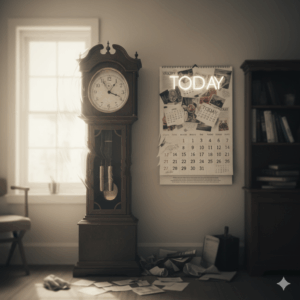 Gemini_時計やカレンダーが少しぼやけて見えたり、混乱したように表示されているイメージ