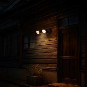 第3弾、🐻 住宅街でも安心！親の家を守るクマ対策と屋外照明５選　　（AI生成イメージ：屋外照明を取り付けた例）