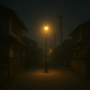 第3弾、🐻 住宅街でも安心！親の家を守るクマ対策と屋外照明５選　　（AI生成イメージ：住宅街の街灯）
