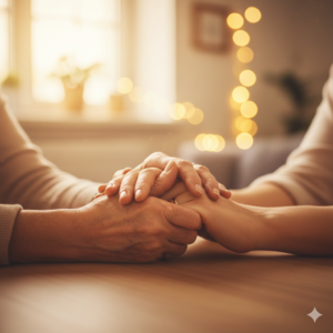 Gemini_シニア世代の手が、娘さんやお嫁さんの手をそっと包み込むイメージ