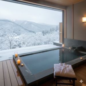 Gemini_高級旅館の温泉露天風呂など、「非日常の休息」を感じさせる極上の時間のイメージ