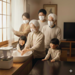 2025年インフルエンザ予防の基本（手洗い・換気・加湿）。高齢者と家族を守る